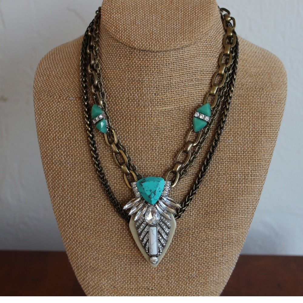 Chloe + Isabel Palm Royale Convertible Turquoise Crystal Brass Necklace
